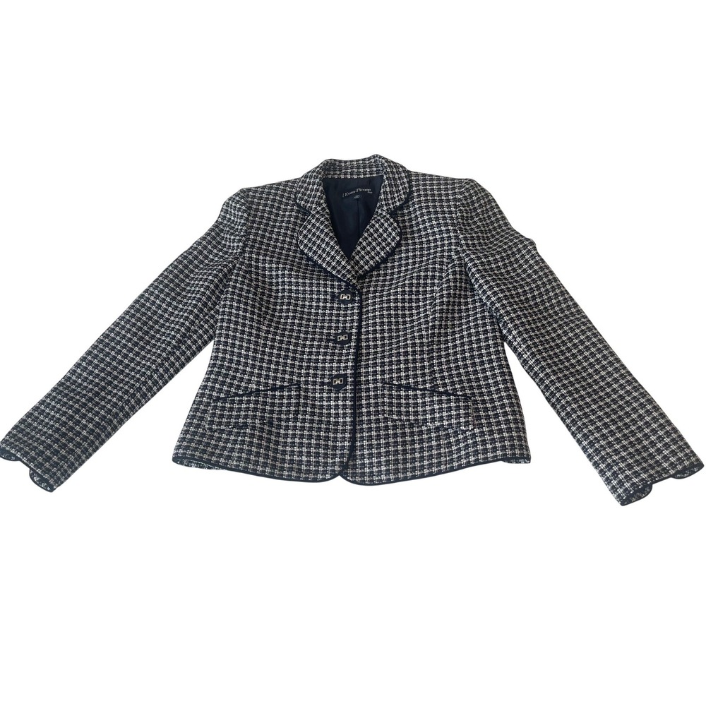 00779 Evan Picone Petite Black Navy White Plaid Blazer Jacket 10P PreOwned - Picture 4 of 15